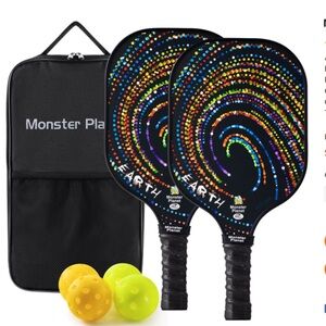 Monster Planet Pickleball Set with Carrying Bag and 2 Indoor/2 Outdoor Balls